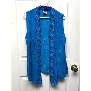 Red Rock Reflections Vest Batik Style Vintage Boho Aqua Purple Rayon Women’s S